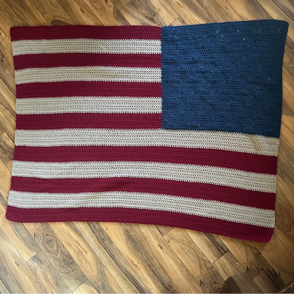 American Flag Crochet Blanket 65” X 47” - Picture 2 of 2